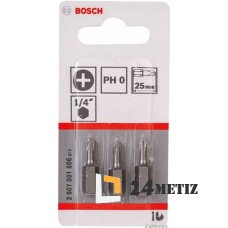 Бита Bosch PHILLIPS 0 XH 25мм, 3 шт (2607001506)