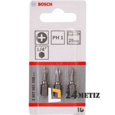 Бита Bosch PHILLIPS 1 XH 25мм, 3 шт (2607001510)