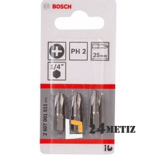 Бита Bosch PHILLIPS 2 XH 25мм, 3 шт (2607001511)